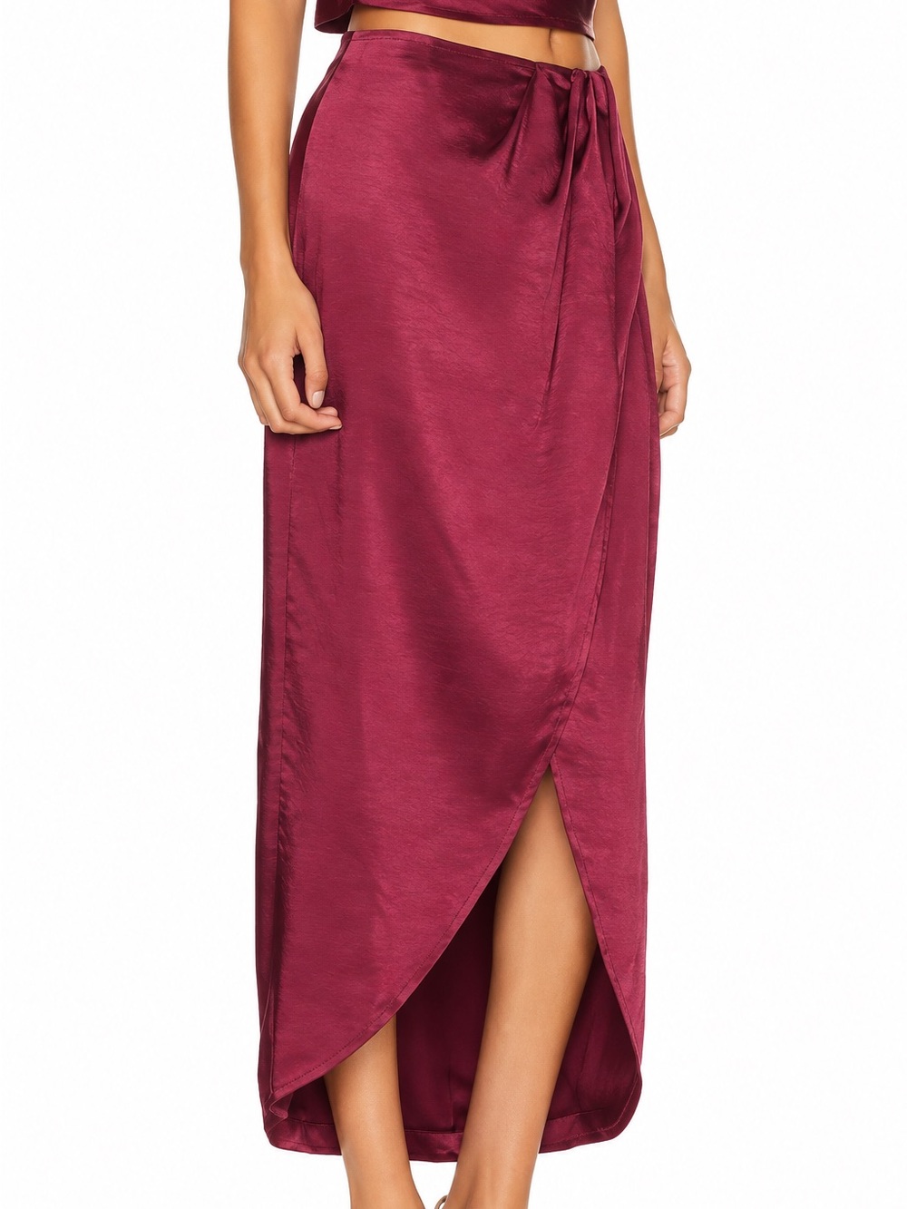 Tularosa Olivia Burgundy Satin Wrap Maxi Skirt Size Small